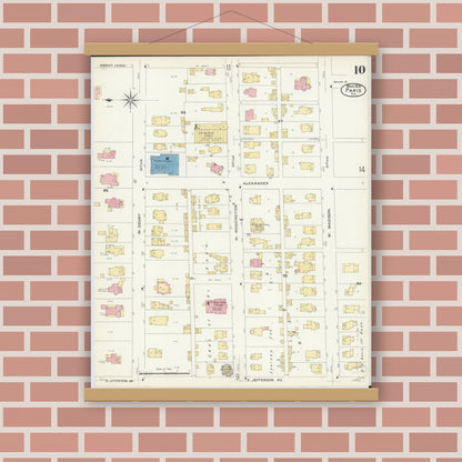 Old map wall art mockup — magnetic wood frame on brick wall — Sanborn Fire Insurance Map from Paris, Edgar County, Illinois (1908), Sheet #0010