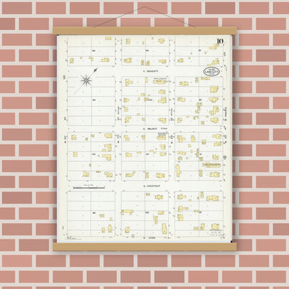 Old map wall art mockup — magnetic wood frame on brick wall — Sanborn Fire Insurance Map from Lake City, Wabasha County, Minnesota (1909), Sheet #0010