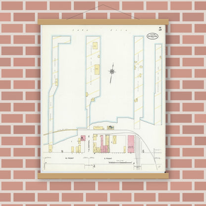 Old map wall art mockup — magnetic wood frame on brick wall — Sanborn Fire Insurance Map from Dunkirk, Chautauqua County, New York (1910), Sheet #0005