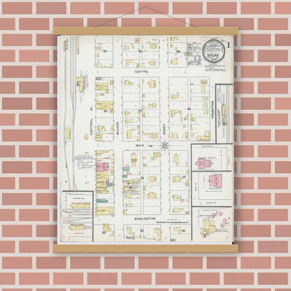 Old map wall art mockup — magnetic wood frame on brick wall — Sanborn Fire Insurance Map from Tuscola, Douglas County, Illinois (1892) - Complete Map Set