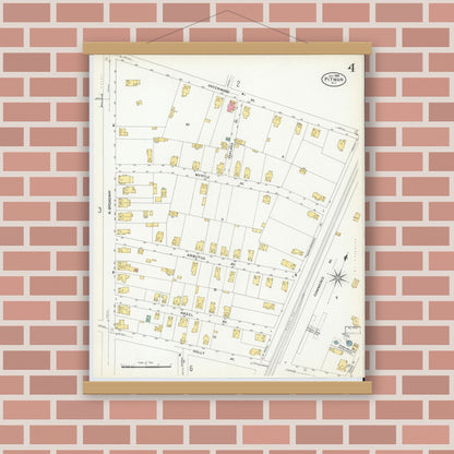Old map wall art mockup — magnetic wood frame on brick wall — Sanborn Fire Insurance Map from Pitman, Gloucester County, New Jersey (1908), Sheet #0004