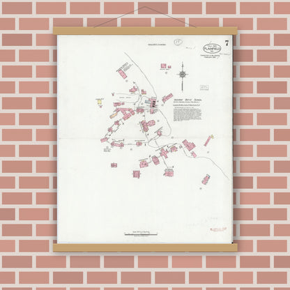 Old map wall art mockup — magnetic wood frame on brick wall — Sanborn Fire Insurance Map from Plainfield, Hendricks County, Indiana (1921), Sheet #0007