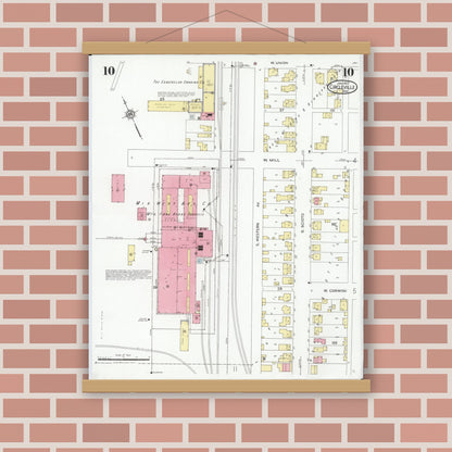 Old map wall art mockup — magnetic wood frame on brick wall — Sanborn Fire Insurance Map from Circleville, Pickaway County, Ohio (1927), Sheet #0010