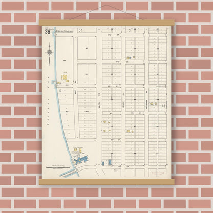 Old map wall art mockup — magnetic wood frame on brick wall — Sanborn Fire Insurance Map from Miami Beach, Dade County, Florida (1921), Sheet #0003