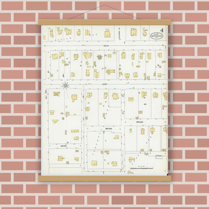 Old map wall art mockup — magnetic wood frame on brick wall — Sanborn Fire Insurance Map from Gatesville, Coryell County, Texas (1902), Sheet #0004