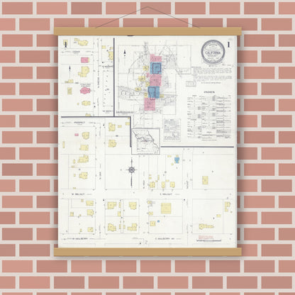 Old map wall art mockup — magnetic wood frame on brick wall — Sanborn Fire Insurance Map from California, Moniteau County, Missouri (1930) - Complete Map Set