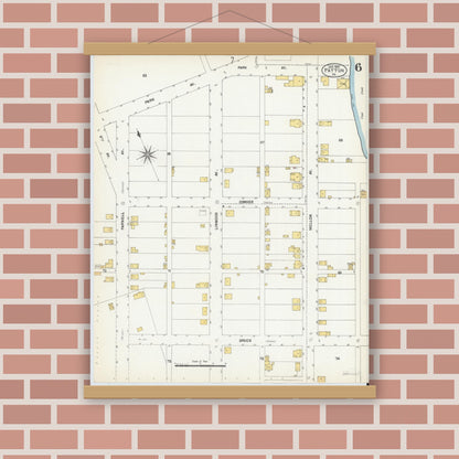 Old map wall art mockup — magnetic wood frame on brick wall — Sanborn Fire Insurance Map from Patton, Cambria County, Pennsylvania (1903), Sheet #0006