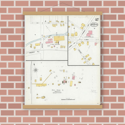 Old map wall art mockup — magnetic wood frame on brick wall — Sanborn Fire Insurance Map from Washington, Washington County, Pennsylvania (1900), Sheet #0027
