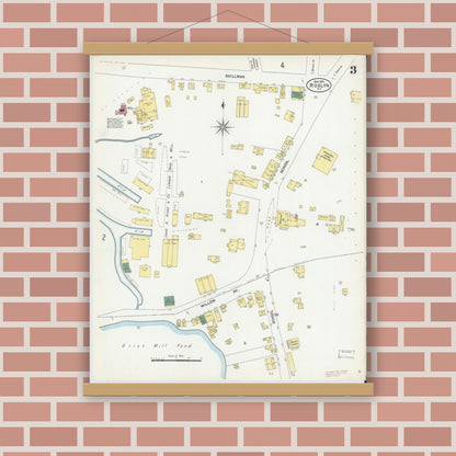 Old map wall art mockup — magnetic wood frame on brick wall — Sanborn Fire Insurance Map from Roslyn, Nassau County, New York (1902), Sheet #0003