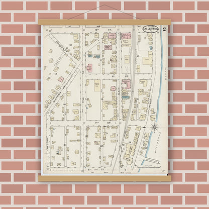 Old map wall art mockup — magnetic wood frame on brick wall — Sanborn Fire Insurance Map from Emlenton, Venango County, Pennsylvania (1886), Sheet #0002