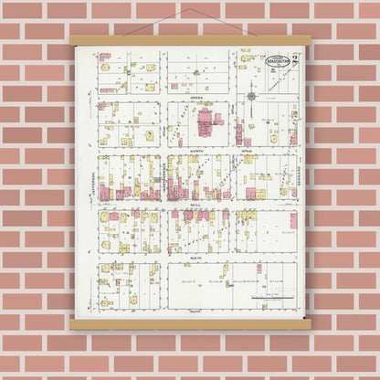 Old map wall art mockup — magnetic wood frame on brick wall — Sanborn Fire Insurance Map from Mascoutah, Saint Clair County, Illinois (1921), Sheet #0002