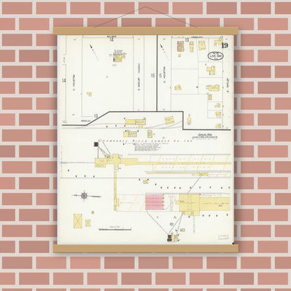 Old map wall art mockup — magnetic wood frame on brick wall — Sanborn Fire Insurance Map from Live Oak, Suwanee County, Florida (1912), Sheet #0019