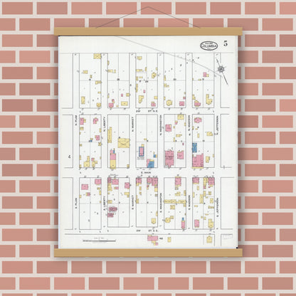 Old map wall art mockup — magnetic wood frame on brick wall — Sanborn Fire Insurance Map from Columbia, Monroe County, Illinois (1919), Sheet #0005