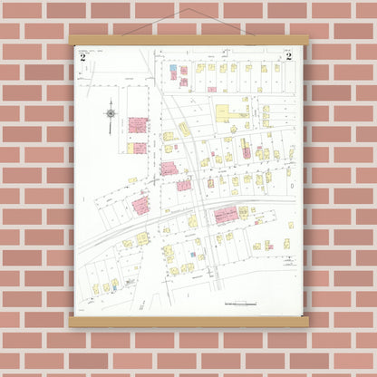 Old map wall art mockup — magnetic wood frame on brick wall — Sanborn Fire Insurance Map from Mineral City, Tuscarawas County, Ohio (1949), Sheet #0002