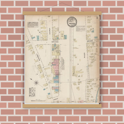 Old map wall art mockup — magnetic wood frame on brick wall — Sanborn Fire Insurance Map from Truckee, Nevada County, California (1885) - Complete Map Set