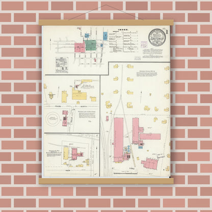 Old map wall art mockup — magnetic wood frame on brick wall — Sanborn Fire Insurance Map from Gastonia, Gaston County, North Carolina (1904) - Complete Map Set