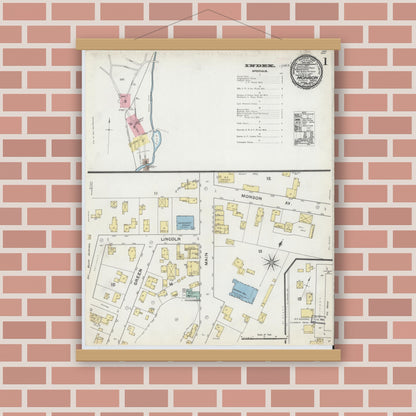 Old map wall art mockup — magnetic wood frame on brick wall — Sanborn Fire Insurance Map from Monson, Hampden County, Massachusetts (1892) - Complete Map Set