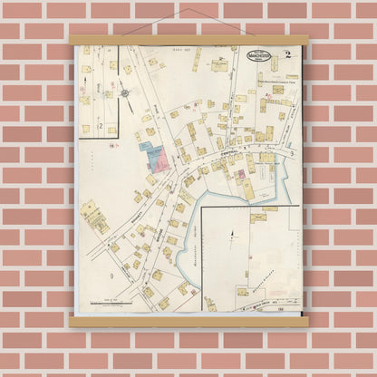 Old map wall art mockup — magnetic wood frame on brick wall — Sanborn Fire Insurance Map from Manchester, Essex County, Massachusetts (1941), Sheet #0002