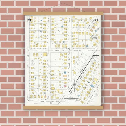 Old map wall art mockup — magnetic wood frame on brick wall — Sanborn Fire Insurance Map from Beloit, Rock County, Wisconsin (1926), Sheet #0021