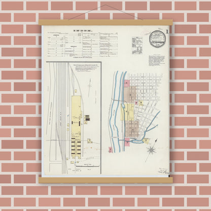 Old map wall art mockup — magnetic wood frame on brick wall — Sanborn Fire Insurance Map from Catasauqua, Lehigh County, Pennsylvania (1891) - Complete Map Set