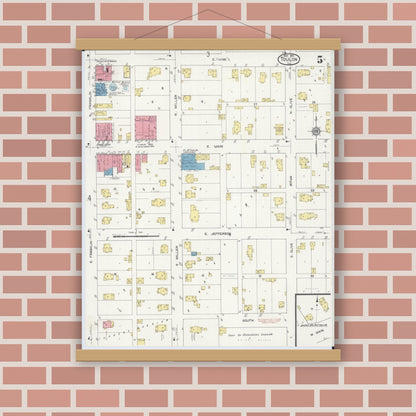 Old map wall art mockup — magnetic wood frame on brick wall — Sanborn Fire Insurance Map from Toulon, Stark County, Illinois (1913), Sheet #0005