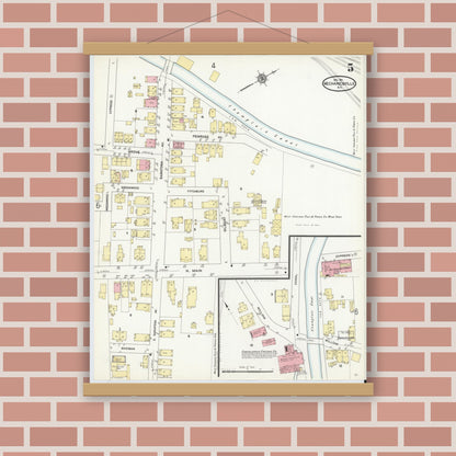 Old map wall art mockup — magnetic wood frame on brick wall — Sanborn Fire Insurance Map from Mechanicville, Saratoga County, New York (1911), Sheet #0005