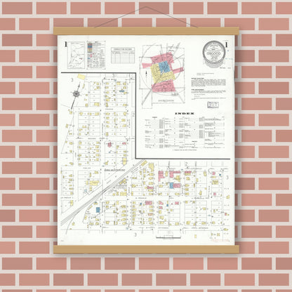 Old map wall art mockup — magnetic wood frame on brick wall — Sanborn Fire Insurance Map from Osgood, Ripley County, Indiana (1941) - Complete Map Set