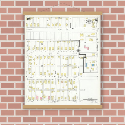 Old map wall art mockup — magnetic wood frame on brick wall — Sanborn Fire Insurance Map from Salem, Columbiana County, Ohio (1926), Sheet #0012