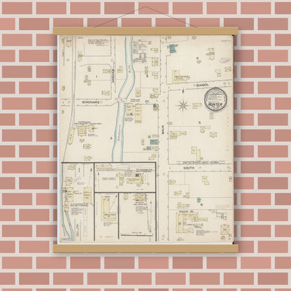 Old map wall art mockup — magnetic wood frame on brick wall — Sanborn Fire Insurance Map from Hunter, Greene County, New York (1887), Sheet #0001
