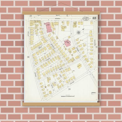 Old map wall art mockup — magnetic wood frame on brick wall — Sanborn Fire Insurance Map from Everett, Middlesex County, Massachusetts (1903), Sheet #0023