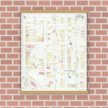 Old map wall art mockup — magnetic wood frame on brick wall — Sanborn Fire Insurance Map from Dupo, Saint Clair County, Illinois (1928), Sheet #0002