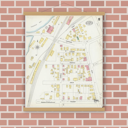 Old map wall art mockup — magnetic wood frame on brick wall — Sanborn Fire Insurance Map from Chicopee, Hampden County, Massachusetts (1902), Sheet #0002