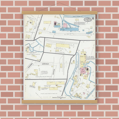 Old map wall art mockup — magnetic wood frame on brick wall — Sanborn Fire Insurance Map from Canton, Norfolk County, Massachusetts (1891), Sheet #0006