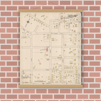 Old map wall art mockup — magnetic wood frame on brick wall — Sanborn Fire Insurance Map from Wilson, Wilson County, North Carolina (1922), Sheet #0035