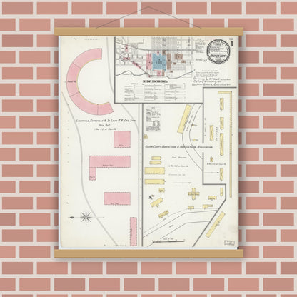 Old map wall art mockup — magnetic wood frame on brick wall — Sanborn Fire Insurance Map from Princeton, Gibson County, Indiana (1892) - Complete Map Set