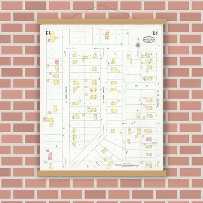 Old map wall art mockup — magnetic wood frame on brick wall — Sanborn Fire Insurance Map from Midland, Midland County, Michigan (1926), Sheet #0013