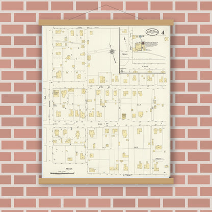 Old map wall art mockup — magnetic wood frame on brick wall — Sanborn Fire Insurance Map from Groveton, Trinity County, Texas (1912), Sheet #0004