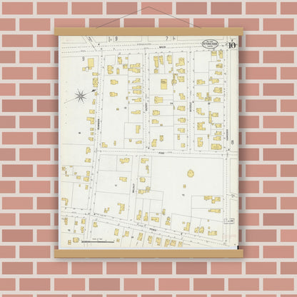 Old map wall art mockup — magnetic wood frame on brick wall — Sanborn Fire Insurance Map from Stoneham, Middlesex County, Massachusetts (1903), Sheet #0010