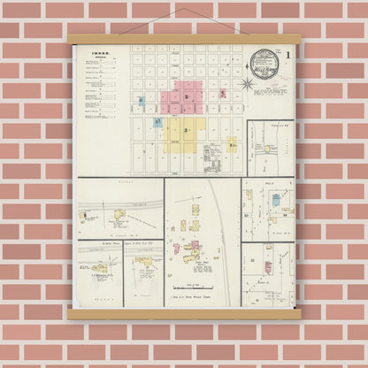 Old map wall art mockup — magnetic wood frame on brick wall — Sanborn Fire Insurance Map from Belle Plaine, Scott County, Minnesota (1894) - Complete Map Set