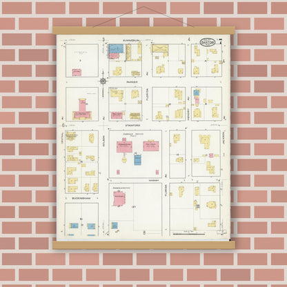 Old map wall art mockup — magnetic wood frame on brick wall — Sanborn Fire Insurance Map from Bartow, Polk County, Florida (1917), Sheet #0007