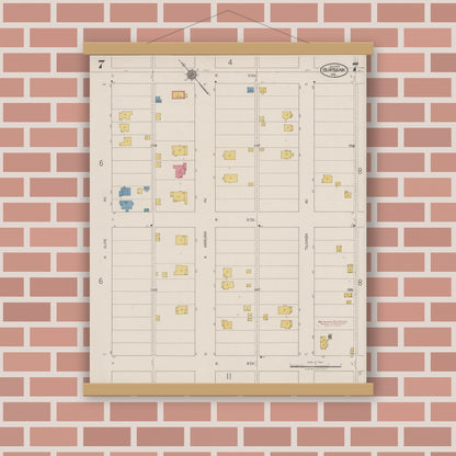 Old map wall art mockup — magnetic wood frame on brick wall — Sanborn Fire Insurance Map from Burbank, Los Angeles County, California (1923), Sheet #0007