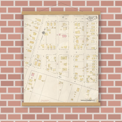 Old map wall art mockup — magnetic wood frame on brick wall — Sanborn Fire Insurance Map from Gustine, Merced County, California (1920), Sheet #0005