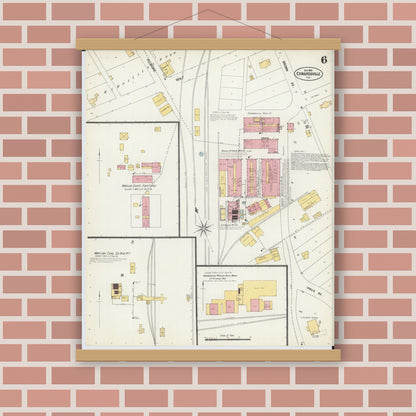 Old map wall art mockup — magnetic wood frame on brick wall — Sanborn Fire Insurance Map from Edwardsville, Madison County, Illinois (1902), Sheet #0006