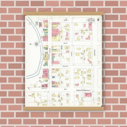 Old map wall art mockup — magnetic wood frame on brick wall — Sanborn Fire Insurance Map from Decorah, Winneshiek County, Iowa (1902), Sheet #0002