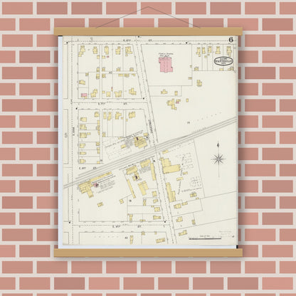 Old map wall art mockup — magnetic wood frame on brick wall — Sanborn Fire Insurance Map from Marysville, Union County, Ohio (1895), Sheet #0006