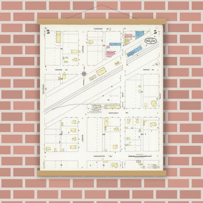 Old map wall art mockup — magnetic wood frame on brick wall — Sanborn Fire Insurance Map from Midland, Midland County, Texas (1925), Sheet #0005