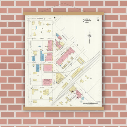 Old map wall art mockup — magnetic wood frame on brick wall — Sanborn Fire Insurance Map from Kissimmee, Osceola County, Florida (1926), Sheet #0003