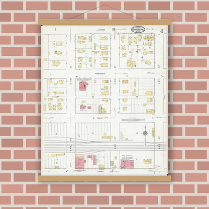 Old map wall art mockup — magnetic wood frame on brick wall — Sanborn Fire Insurance Map from Brainerd, Crow Wing County, Minnesota (1917), Sheet #0004