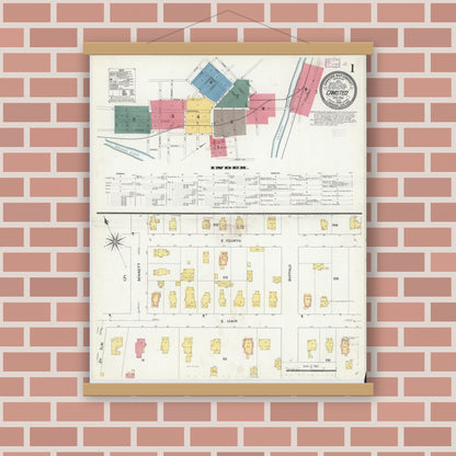 Old map wall art mockup — magnetic wood frame on brick wall — Sanborn Fire Insurance Map from Canisteo, Steuben County, New York (1909) - Complete Map Set