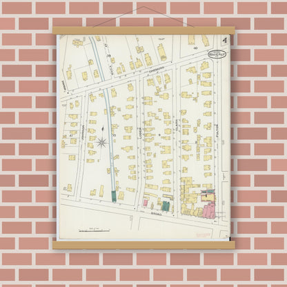 Old map wall art mockup — magnetic wood frame on brick wall — Sanborn Fire Insurance Map from Waverly, Tioga County, New York (1893), Sheet #0004